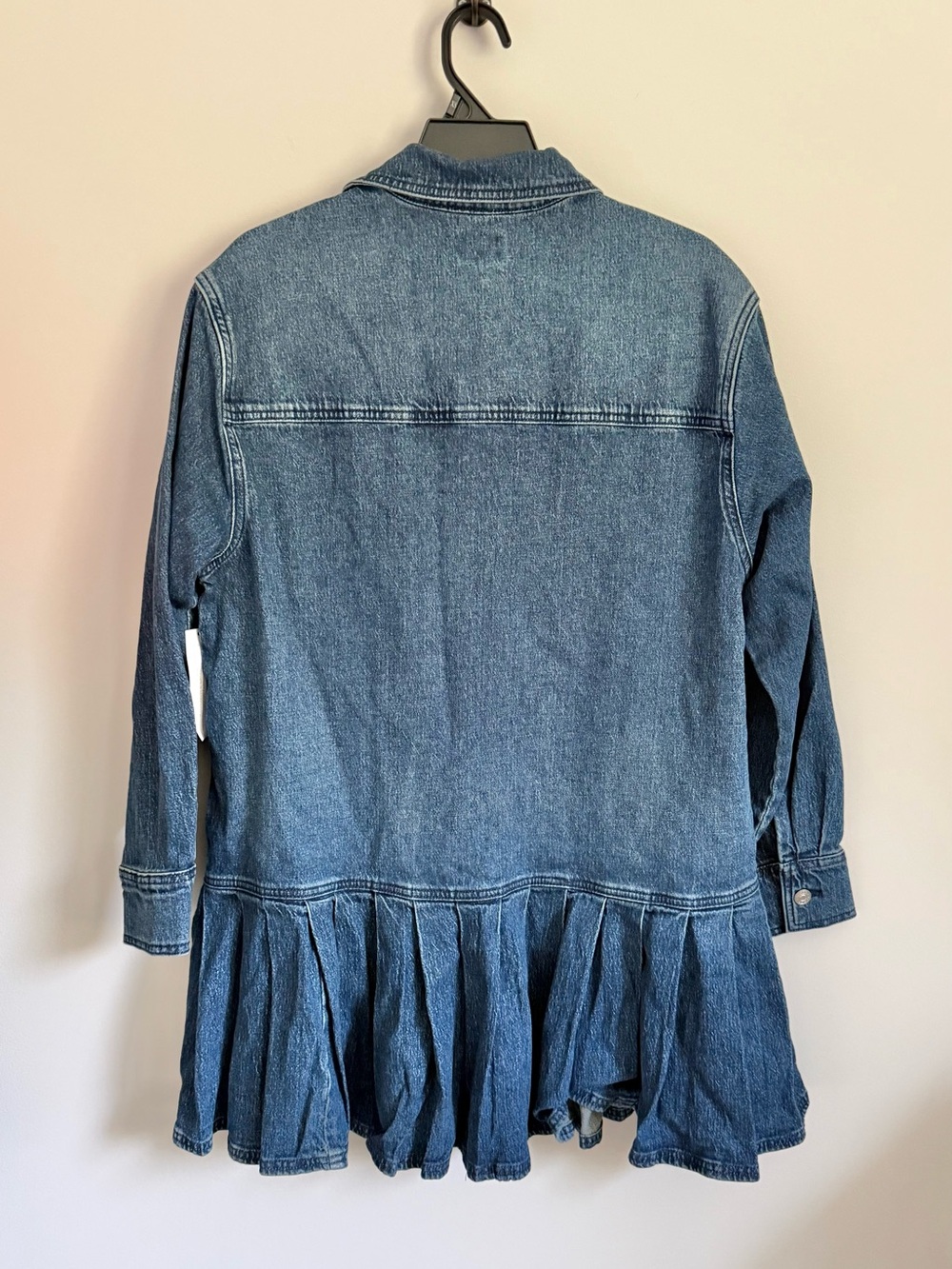 Women's Blue Denim Button-Front Mini Pleat Shirt Dress - Picture 3 of 5